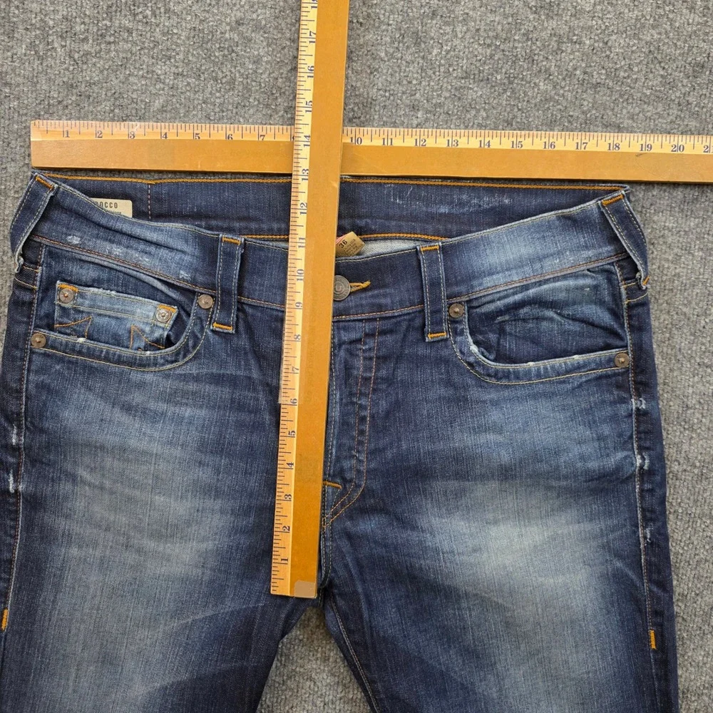 True Religion Rocco Relaxed Skinny Jeans Mens 36X34 Blue Denim Button Fly USA